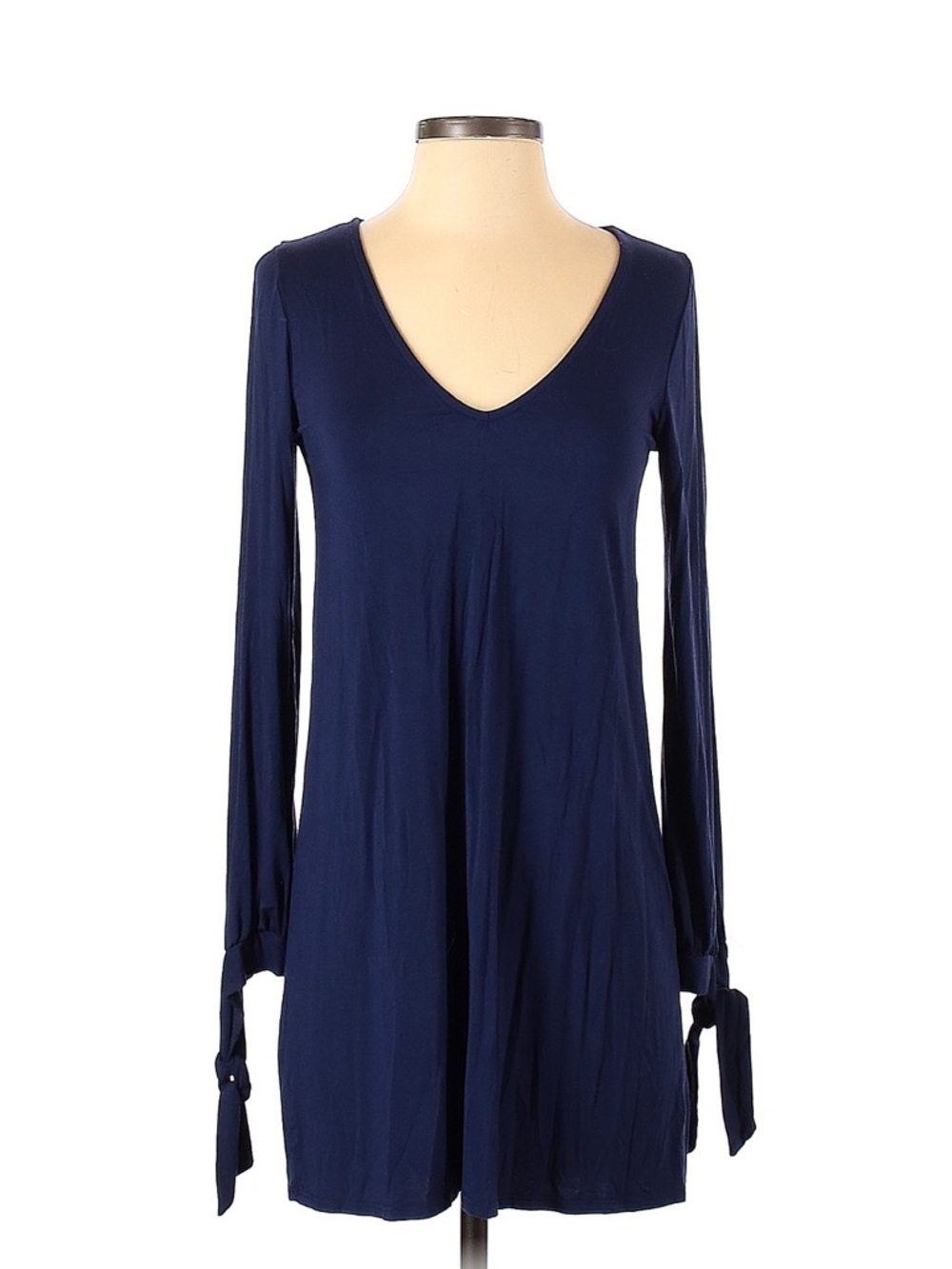 Women's Navy Tie-Sleeve V-Neck Tunic Top